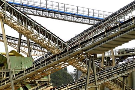 view of a construction site with conveyor belts