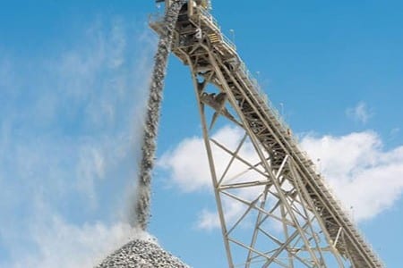 view of a conveyor belt in a copper mining